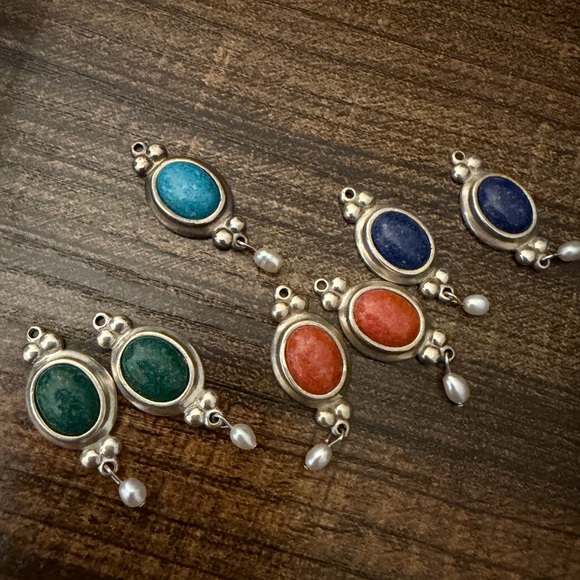 Coleman Jewelry - Lot of Vintage CCO Sterling Silver Earring Charms Pearl Dangles Blue Green Turqu